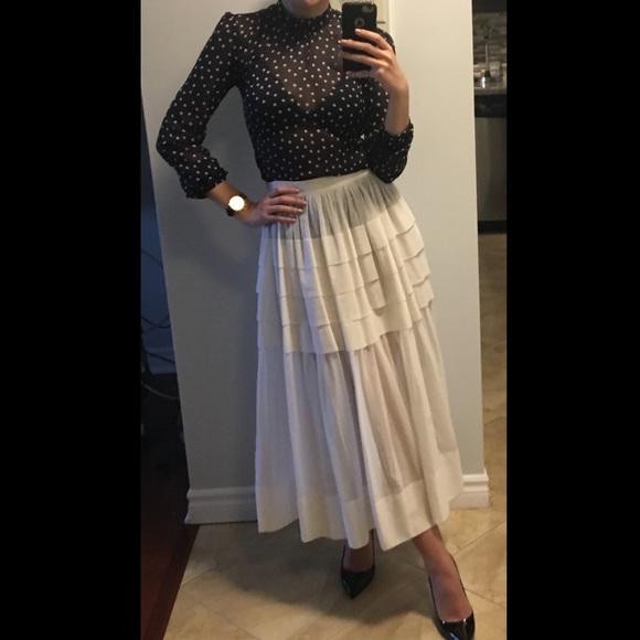 Reformation Sheer Navy Polka Dot Blouse XS - Picture 3 of 5